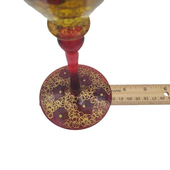 Set 2 Royal Danube Hand Painted Martini Crystal Glasses Romania Gold Red Flowers - Picture 5 of 9